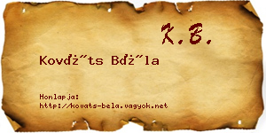 Kováts Béla névjegykártya